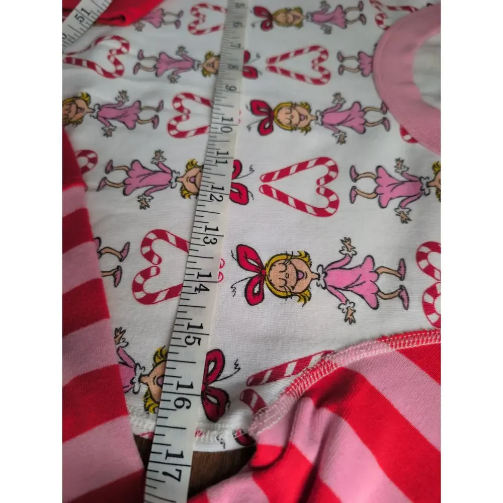 Hanna Anderson Dr Seuss Grinch Kids Pajamas M Oeko Tex Pink Red Stripe Cindy Lou